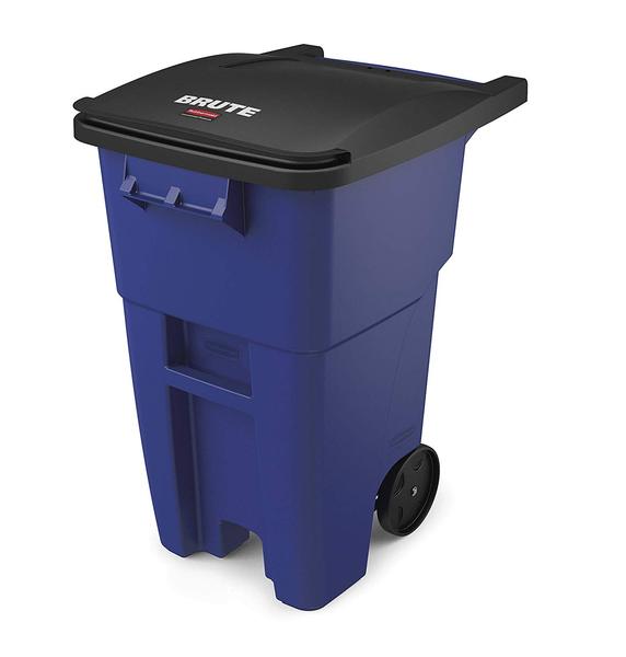 50GAL, Blue, Rubbermaid BRUTE Recycling Roll Out Trash Can with Lid